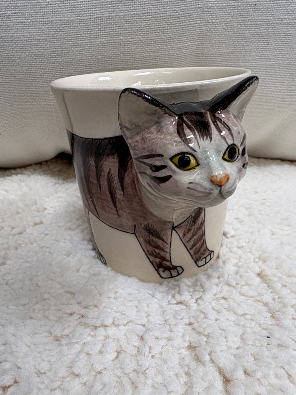Handcrafted Ceramic Cat Planter - Cream and Brown